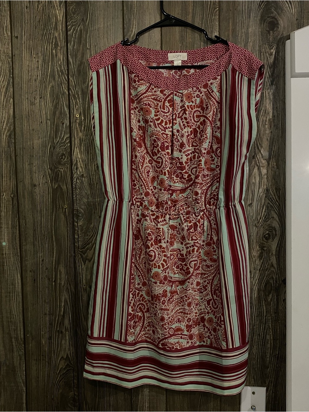 LOFT Red & Cream Paisley Stripe Cap-Sleeve Mini Dress